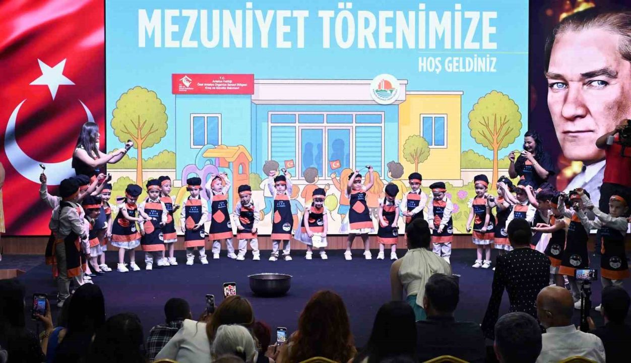 Antalya OSB’nin minikleri mezuniyet sevincini kep atarak kutladı