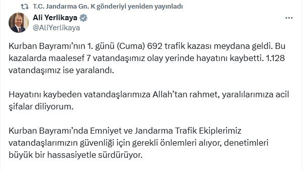 Bayramın 1'inci günündeki trafik kazalarında 7 kişi öldü, 1128 kişi yaralandı